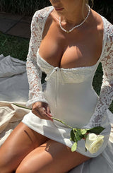 Y2K  Lace Long Sleeve Dress Fashion Sexy Corset Backless Lace Up Short Dresses Womens Clothing