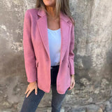 Women’s Short Button Blazer – Winter Lapel Commuter Jacket