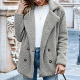Women’s Fluffy Lapel Coat – Loose Winter Button Jacket