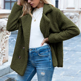 Women’s Fluffy Lapel Coat – Loose Winter Button Jacket