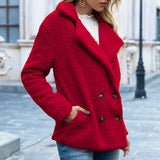 Women’s Fluffy Lapel Coat – Loose Winter Button Jacket