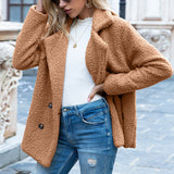 Women’s Fluffy Lapel Coat – Loose Winter Button Jacket