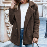 Women’s Fluffy Lapel Coat – Loose Winter Button Jacket