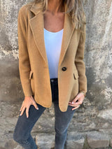 Women’s Short Button Blazer – Winter Lapel Commuter Jacket