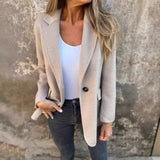 Women’s Short Button Blazer – Winter Lapel Commuter Jacket