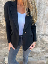 Women’s Short Button Blazer – Winter Lapel Commuter Jacket