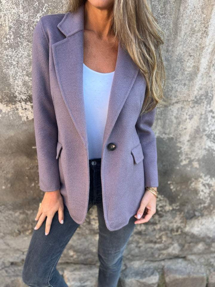 Women’s Short Button Blazer – Winter Lapel Commuter Jacket