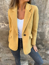 Women’s Short Button Blazer – Winter Lapel Commuter Jacket