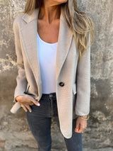 Women’s Short Button Blazer – Winter Lapel Commuter Jacket