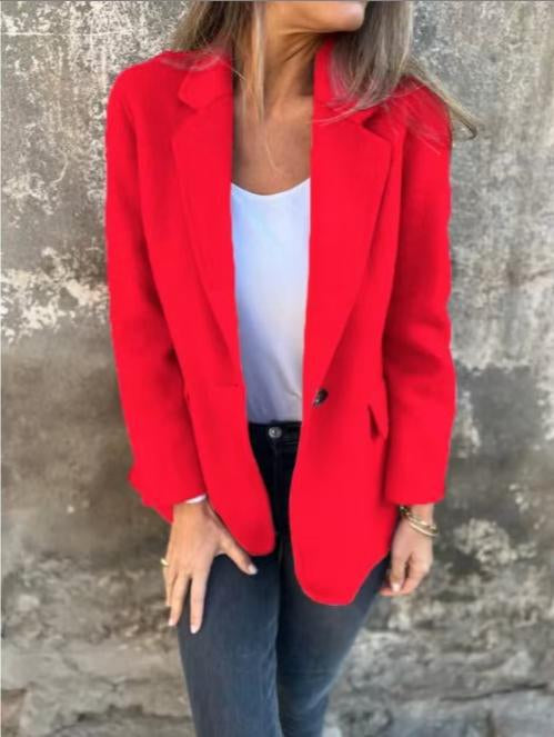 Women’s Short Button Blazer – Winter Lapel Commuter Jacket